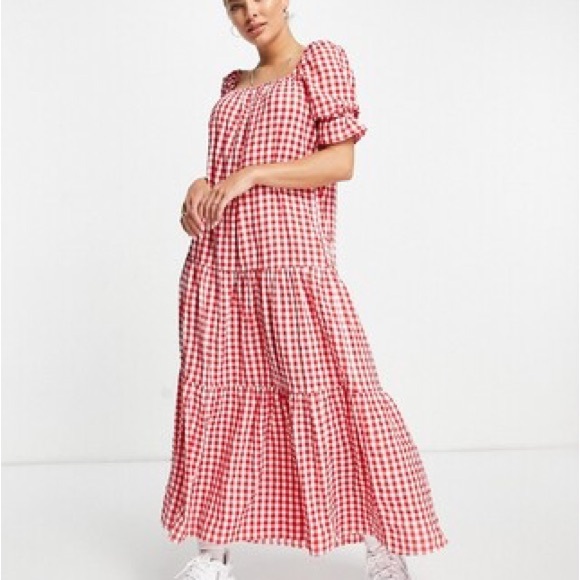 ASOS Dresses & Skirts - ASOS DESIGN tiered maxi smock dress in red gingham